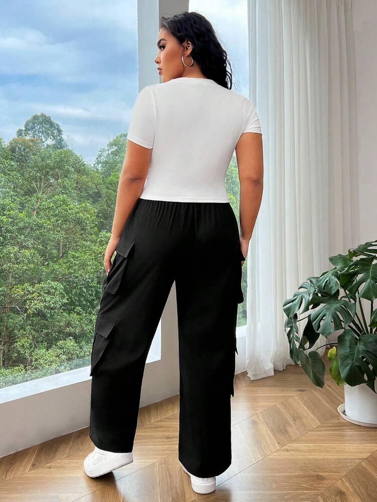 Women's Plus Size Character Print Short Sleeve T-Shirt And Cargo Pants Two-Piece Set