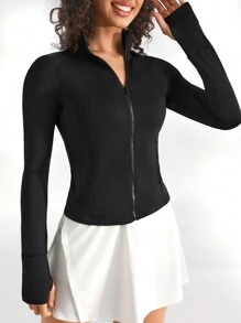 Lifespree Slim Fit Sports Jacket With Full Zipper, Ribbed Cuffs And Pockets - Black - View 2