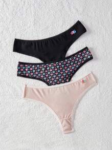 SHEIN 女性心形印花蕾絲邊丁字褲