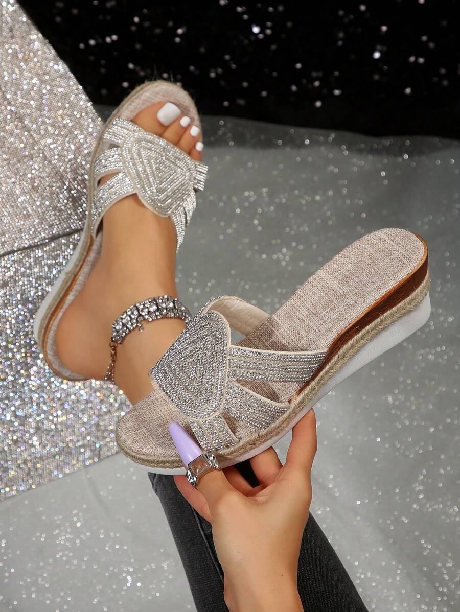 Rhinestone Decor Wedge Platform Sandals For Women, Suitable For Party/Occasion Valentines