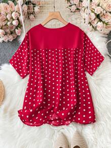 SHEIN LUNE Grote maten Vrouwen Polkabollen Geprint Korte mouwen Shirt
