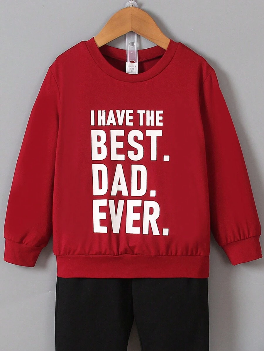 SHEIN 年輕男孩春秋款印字葡萄酒紅色休閒運動衫,春夏長袖t恤 - 酒紅色 - 查看 1