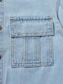 Tween Boy's Fold-Over Collar Short-Sleeve Denim Shirt With Pocket - Light Wash - View 5