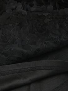 Sweetra Romantic 3d Flower Dress With A-Line Dress And Spaghetti Straps - Black - View 4