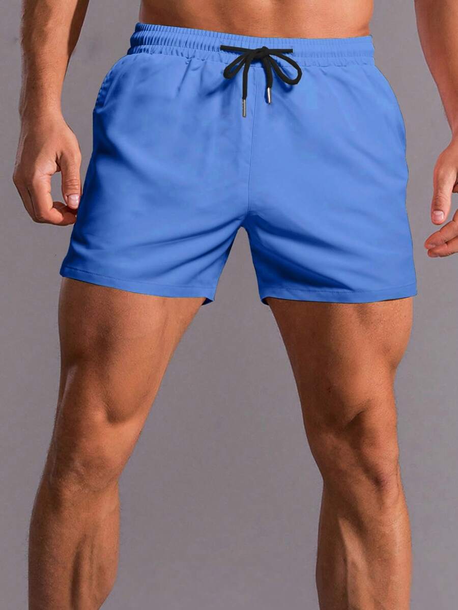 Manfinity Homme Pantalones Cortos De Cintura Con Cordón Sólido Para Hombres - Neblina azul - Ver 1
