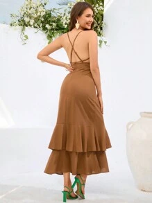 Aveloria Women's Backless Double Layer Ruffle Hem Dress