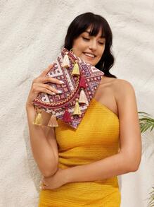 SHEIN VCAY 流蘇女士斜肩包，適合夏季旅遊、度假、沙灘派對和音樂節，復古波西米亞風格配Ibiza完美搭配