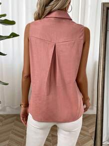 SHEIN LUNE Women'S Sleeveless Shirt With Lapel Collar And Pocket - Dusty Pink - View 2