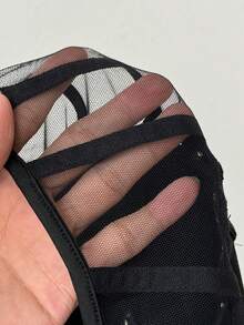 Allurite 女士鑽石裝飾網眼背心背心 - 黑色 - 查看 3