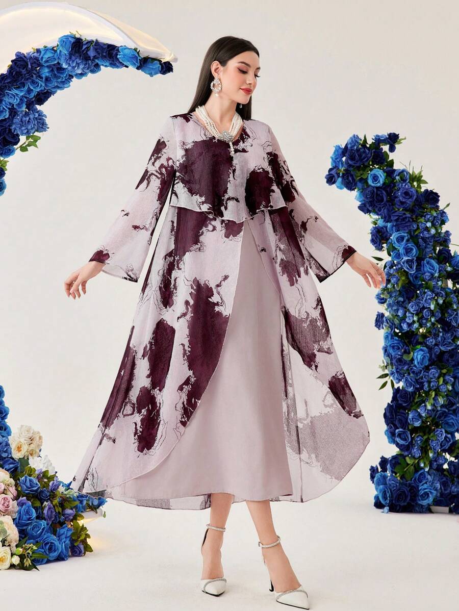 Al Najma Batik-kleid Mit Ausgestellten Ärmeln Für Damen - Altrosa - Übersicht 1