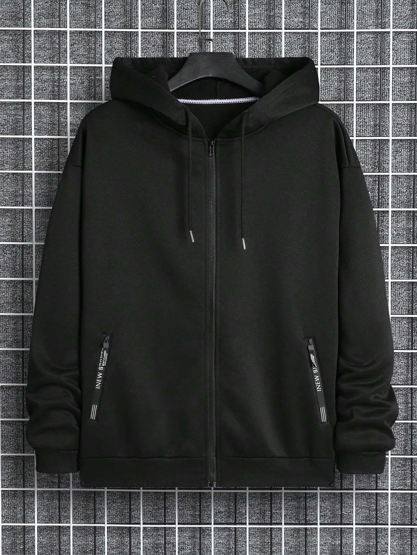 Manfinity Dauomo Men Letter Graphic Zip Up Drawstring Thermal Lined Hoodie