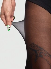 ROMWE Academia Mujer 1 par Medias con patrón de serpiente - Negro - Ver 5