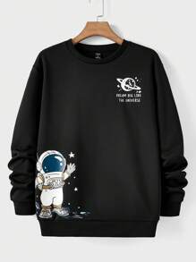 Manfinity RebelGame Nam Dệt kim Hoạt hình In Vòng cổ Áo nỉ - màu đen - Xem 1