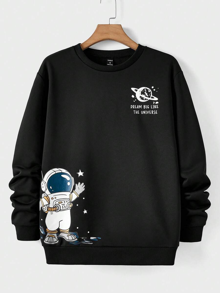 Manfinity RebelGame Nam Dệt kim Hoạt hình In Vòng cổ Áo nỉ - màu đen - Xem 1