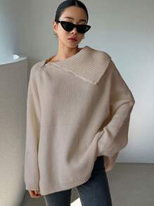 DAZY 女士不对称拉链长袖开衫，秋季女装 - 杏色 - 查看 3