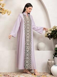 Al Najma 印花拼接凹口領連衣裙