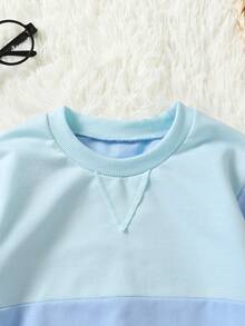 2pcs/set Baby Boys' Cute Color Blocking Sweatshirt And Front Tie Pants - Multicolor - View 4