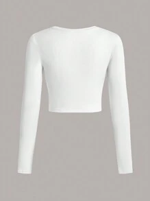 Muchica Women's Energetic Slogan Black And White 2pcs Simple Long Sleeve T-Shirts - Multicolor - View 4