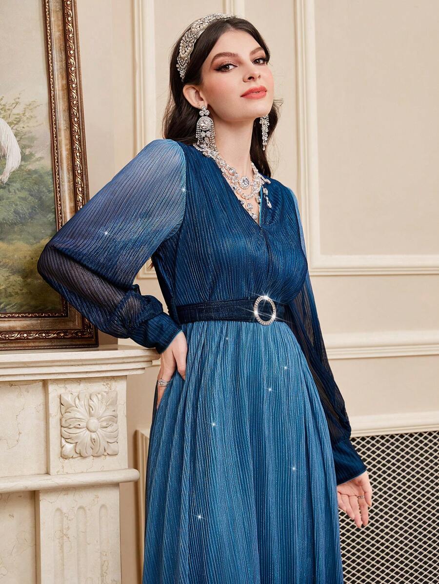 Modelyn Vestido de manga farol de color degradado para dama, elegante vestido de fiesta de noche, vestidos de noche largos - Azul Marino - Ver 1