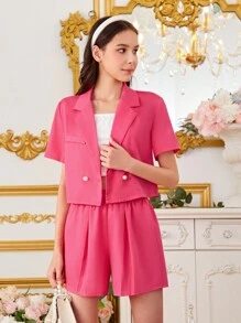 Teen Girls' Double Breasted Blazer And Shorts Set - Multicolor - View 6