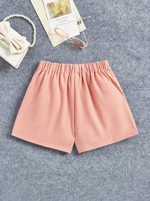 SHEIN Cô gái Tween Dệt kim Chất rắn Lỏng lẻo phù hợp Giải trí Quần short - Bụi hồng - Xem 2