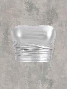 SHEIN ICON 女士金屬針織無肩帶上衣