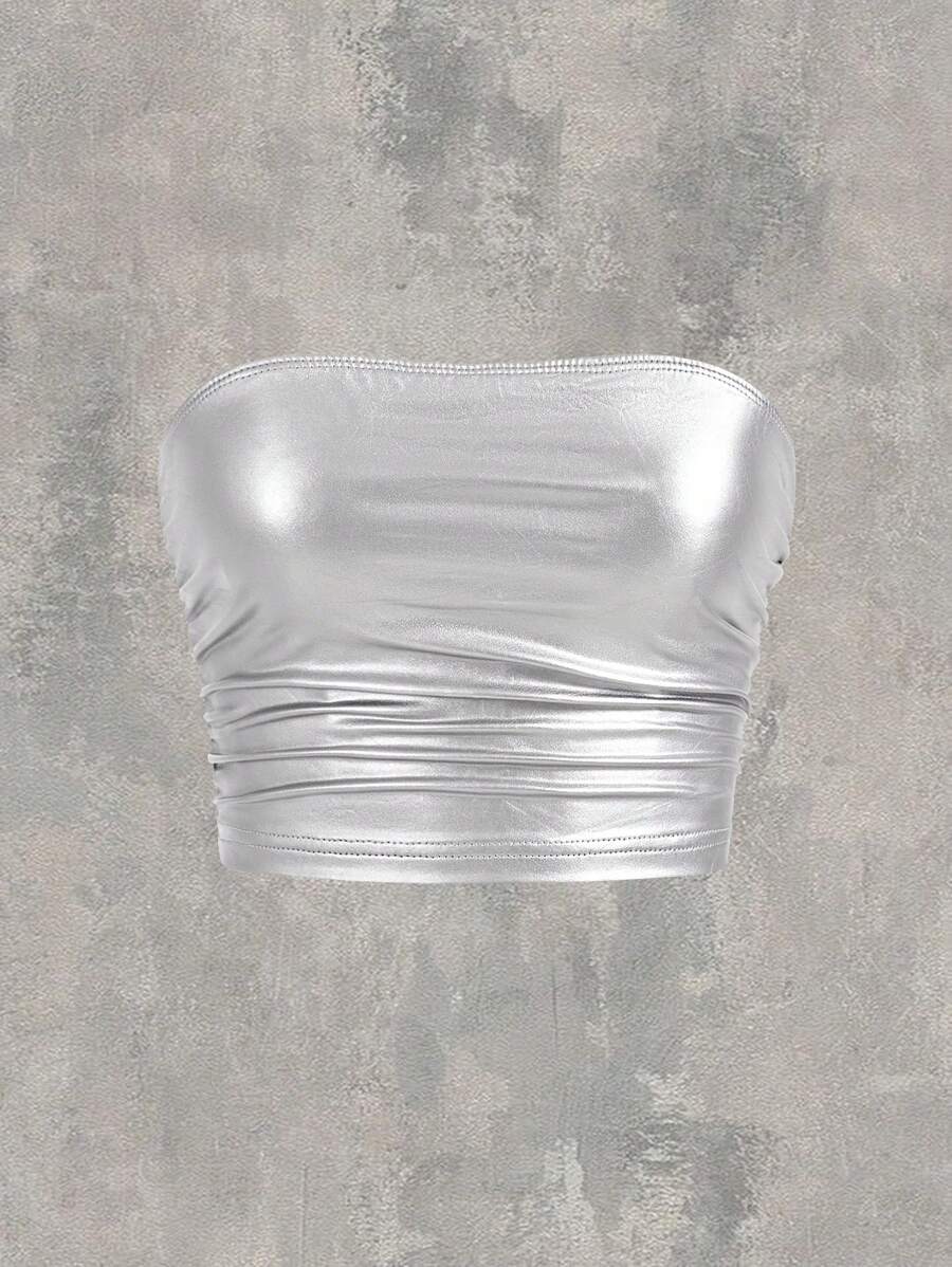 SHEIN ICON 女士金屬針織無肩帶上衣