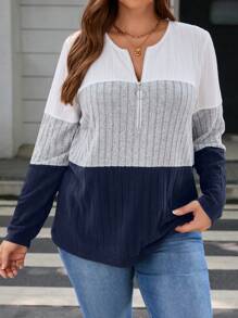 SHEIN LUNE 大尺寸半拉鍊長袖t卹 - 藏蓝色 - 查看 4