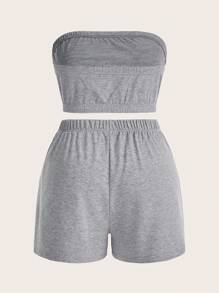 Flirla Kích thước lớn Của phụ nữ Màu thuần Ống ngọn Và Bộ quần short - Nhiều màu - Xem 5