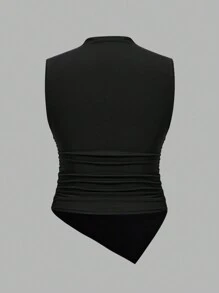 Firerie 2 Pcs/Set Plus Size Women's Sleeveless Tank Tops With Pleated Collar And Square Hem For Spring/Summer Outfits