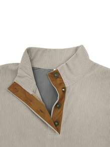 Men's Color Block Buttoned Half Placket Polo Shirt For Spring And Autumn, Fall, Long Sleeve Top - Grey - View 7