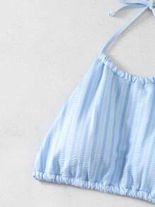 SHEIN Swim Women's Striped Halter Strap Two-Piece Bikini Set Carnival Summer Beach