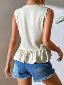 SHEIN LUNE 女性荷葉邊背心上衣 - 杏色 - 查看 2