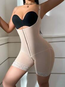 Women's Shoulder Strap Mid-Thigh Body Shaping Romper - Apricot - View 4