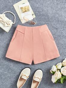 SHEIN Cô gái Tween Dệt kim Chất rắn Lỏng lẻo phù hợp Giải trí Quần short - Bụi hồng - Xem 1