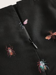 Joyce Ellen Artist 女士度假昆虫印花高开叉优雅裙子，适合度假、派对、春夏、海滩、节日、伊比沙岛装扮、西方服饰 - 黑色 - 查看 4