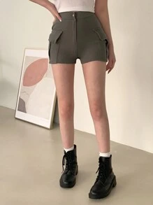 DAZY Women's Short Cargo Style Shorts - Green - View 6