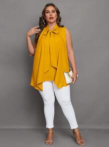 SHEIN Clasi Women's Plus Size Sleeveless Shirt With Asymmetric Hem And Tie Front