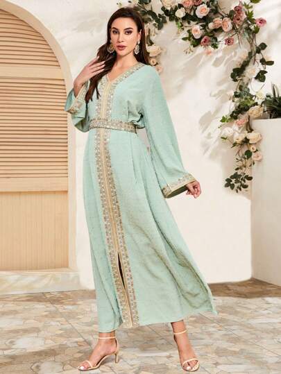 Vestito Ricamato, Alla Moda, Comodo, A Maniche Lunghe E Vestibilità Ampia