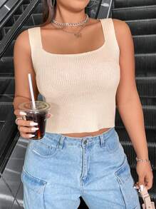 Flirla Rozmiar Plus Jednolity kolor Prążkowana dzianina Topy