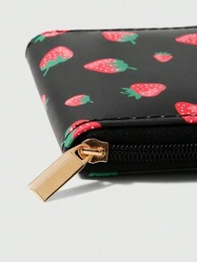 ROMWE Kawaii 1入pu材質的可愛動物和水果印花拉鍊短錢包,附多個卡槽,以及動漫印花 - 彩色 - 查看 4