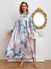 Al Najma Rochie Tie Dye Wrap Cu o haină - Roz - Vizualizare 1
