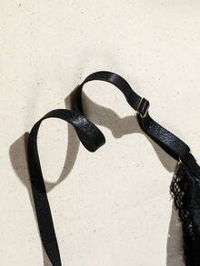 SHEIN 女性高分裂蕾絲背心連衣裙+t型後背性感內衣套裝 - 黑色 - 查看 5