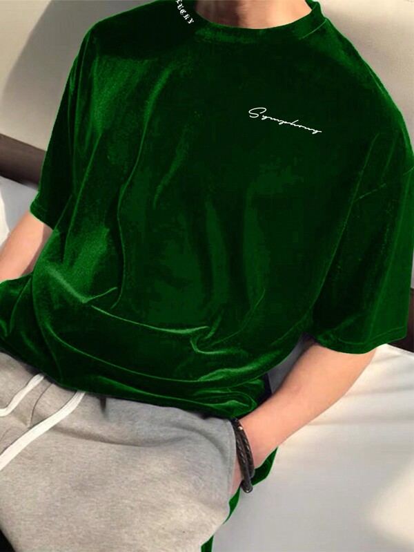 Manfinity Hypemode Men's Velvet Letter Print T-Shirt