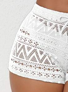 Swim Basics 1件女裝純色中空遮陽褲,適用於婚禮 - 白色 - 查看 3
