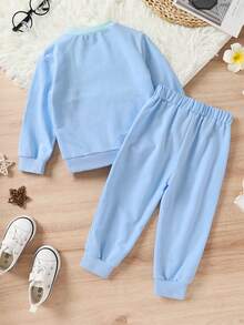 2pcs/set Baby Boys' Cute Color Blocking Sweatshirt And Front Tie Pants - Multicolor - View 2