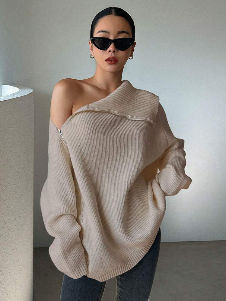 DAZY Ladies' Asymmetrical Zipper Long Sleeve Cardigan,Fall Women Clothes