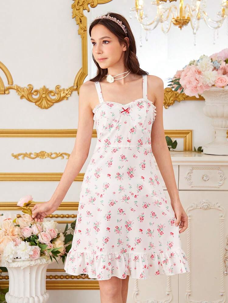 Teen Girl Floral Print Spaghetti Strap Dress