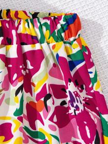 SHEIN 2pcs Tween Girls' Off-The-Shoulder Floral Print Top And Pants Set - Multicolor - View 6