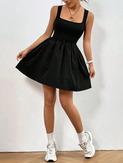 SHEIN EZwear 女性方領無袖連衣裙